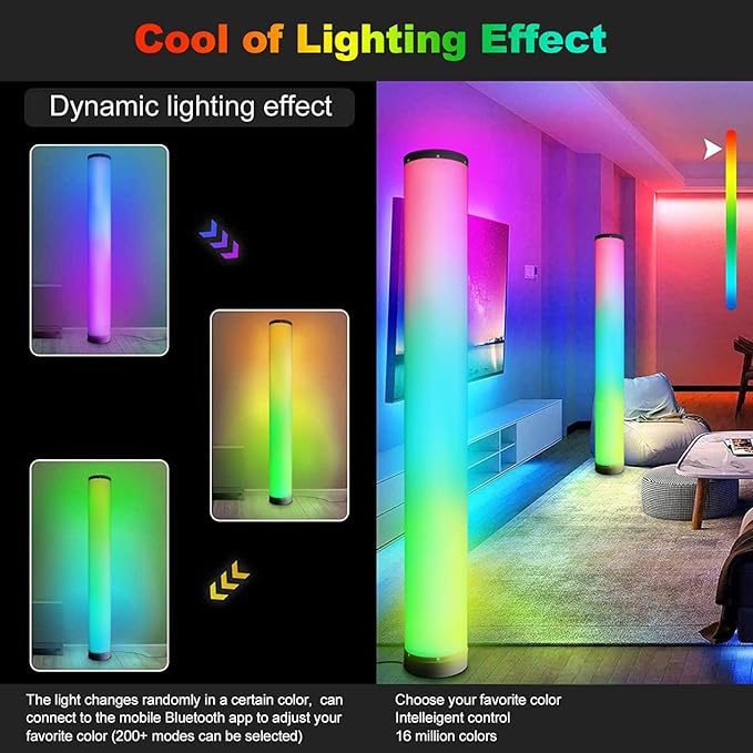 RGB Floor Lamp 2 Pack, Color Changing Corner Lamps Music Sync with Remote & Smart App Control, Modern LED Floor Lamps 1600 Million Dimmable, 200+ Scene Modes Standing Lamp for Bedroom/Living Room - LeafyLoom