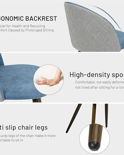 FurnitureR Upholstered Fabric Dining Chair Mid Back Armless with Wood Legs for Home Kitchen Bedroom Living Room, Set of 2, Blue/Grey - LeafyLoom
