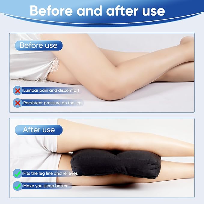Knee Pillow for Side Sleepers - Between Leg & Under Knee Pillow for Back Sleepers - Leg Pillow with 850G 7D Alternative for Relieving Leg, Back, and Knee Pain - 100% Cotton Fabric-Black - LeafyLoom