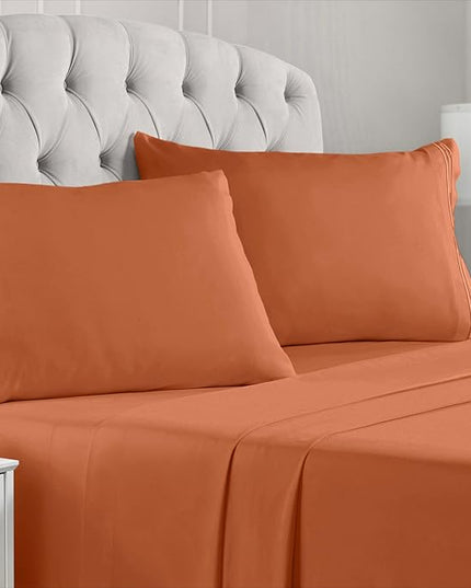 Mellanni Full Sheets Set - 4 PC Iconic Collection Bedding Sheets & Pillowcases - Hotel Luxury, Extra Soft, Cooling Bed Sheets - Deep Pocket up to 16 inch (Full, Terracotta) - LeafyLoom
