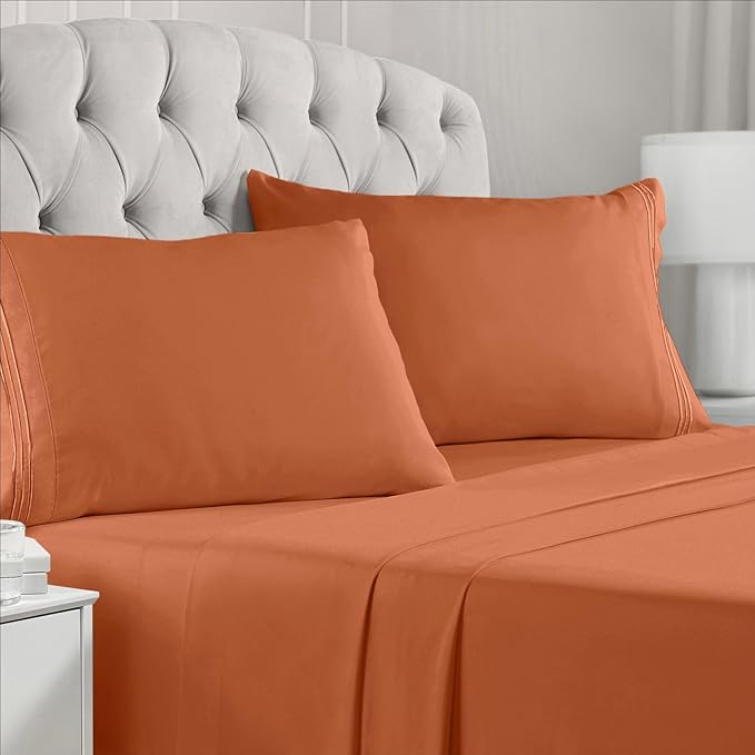 Mellanni California King Sheets Set - 4 PC Iconic Collection Bedding Sheets & Pillowcases - Hotel Luxury, Extra Soft, Cooling Bed Sheets - Deep Pocket up to 16 inch (Cal King, Terracotta) - LeafyLoom
