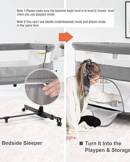 Bedside Crib,3 in 1 Baby Crib Adjustable Portable Bed for Infant,Baby Bassinet with Mosquito net Baby Newborn Must Have Bed,Grey - LeafyLoom