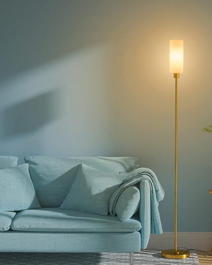 Floor Lamp, Gold Floor Lamp for Living Room, Modern Standing Lamp with Glass Lamp Shade, Vintage 68" Tall Lamp for Home & Office, Reading & Working, E26 Socket(Bulb Not Included) - LeafyLoom