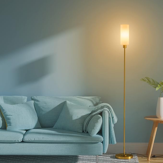 Floor Lamp, Gold Floor Lamp for Living Room, Modern Standing Lamp with Glass Lamp Shade, Vintage 68" Tall Lamp for Home & Office, Reading & Working, E26 Socket(Bulb Not Included) - LeafyLoom