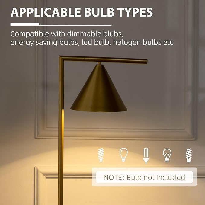 HOMCOM Modern Floor Lamps for Living Room Lighting, Adjustable Standing Lamp for Bedroom Lighting with Rotating Head, Bedside Lamp for Ambient Lighting, (Bulb not Included), Gold - LeafyLoom