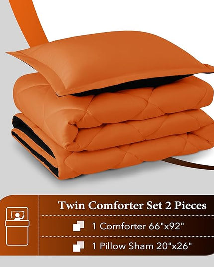 downluxe Twin Comforter Set - Orange and Black Twin Comforter, Soft Bedding Sets for All Seasons -2 Pieces - 1 Comforter (66"x92") and 1 Pillow Sham(20"x26") - LeafyLoom