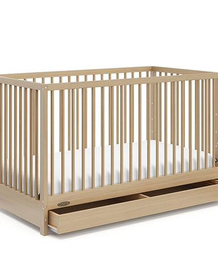 Graco Teddi 5-in-1 Convertible Crib with Drawer (Driftwood) – GREENGUARD Gold Certified, Crib with Drawer Combo, Full-Size Nursery Storage Drawer, Converts to Toddler Bed, Daybed and Full-Size Bed - LeafyLoom