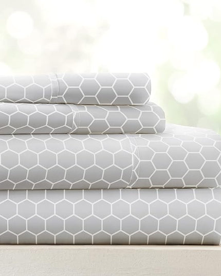 Linen Market 4 Piece King Bedding Sheet Set (Gray Geometric) - Sleep Better Than Ever with These Ultra-Soft & Cooling Bed Sheets for Your King Size Bed - Deep Pocket Fits 16" Mattress - LeafyLoom