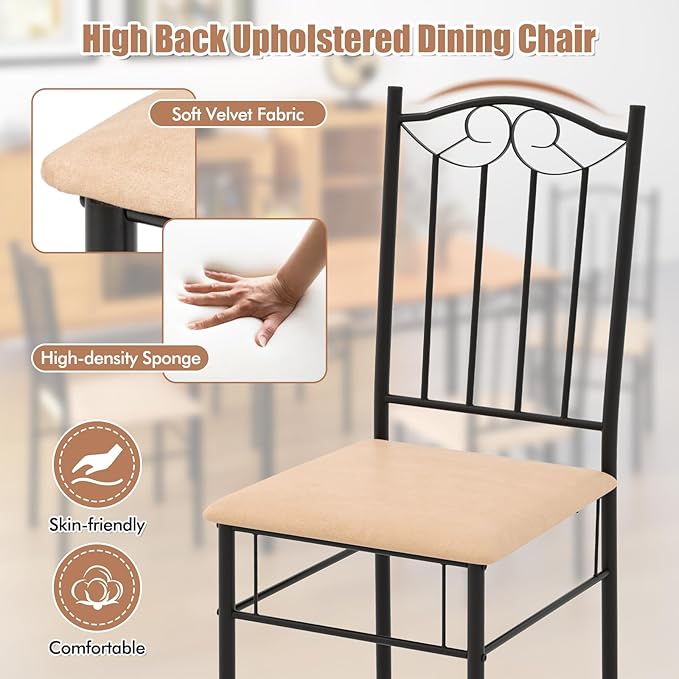 LUARANE 5-Piece Dining Table Set, Rectangular Dining Table with 4 Cushioned Chairs, Modern Wooden Breakfast Table Set for Small Spaces, Apartment, Dinette, Breakfast Nook, Black + Natural - LeafyLoom