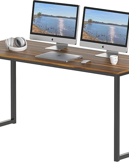 SHW Home Office 55-Inch Computer Desk, 24" Deep, Walnut - LeafyLoom
