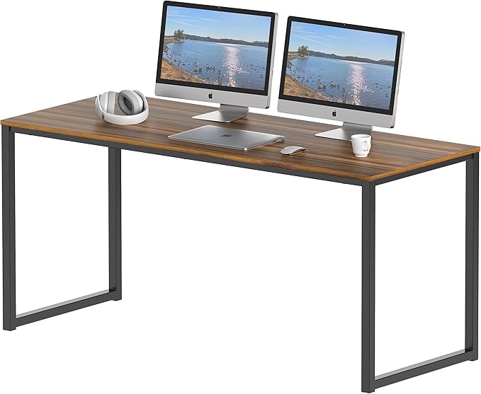 SHW Home Office 55-Inch Computer Desk, 24" Deep, Walnut - LeafyLoom