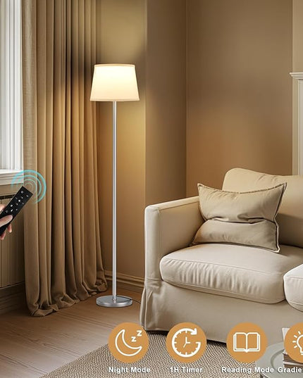 【Upgraded】Floor Lamps for Living Room, Modern Floor Lamp with Remote Control, Dimmable Colors Temperature Standing Lamp Foot Switch, 9W Bulb Tall Lamps for Bedroom Office Kid Room - Silver - LeafyLoom