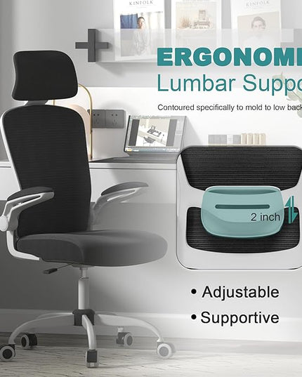 Mimoglad Office Chair, High Back Ergonomic Desk Chair with Adjustable Lumbar Support and Headrest, Swivel Task Chair with flip-up Armrests for Guitar Playing, 5 Years Warranty (Modern, Black) - LeafyLoom