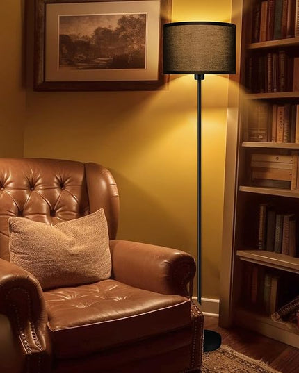Black Floor Lamps for Living Room Bedroom, Bright Modern Standing Lamp with 3 Color Temperatures(9W Bulb), Black Lamp Shade, 59" Tall, Footswitch, Simple Reading Floor Lamps Corner Lamp for Office/Den - LeafyLoom