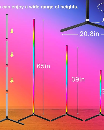 Floor Lamp, LED Corner Lamp Works with Remote Control, Modern Floor Lamp with Music Sync and 16 Million DIY Colors, Color Changing Standing Floor Lamp for Bedroom Living Room - LeafyLoom