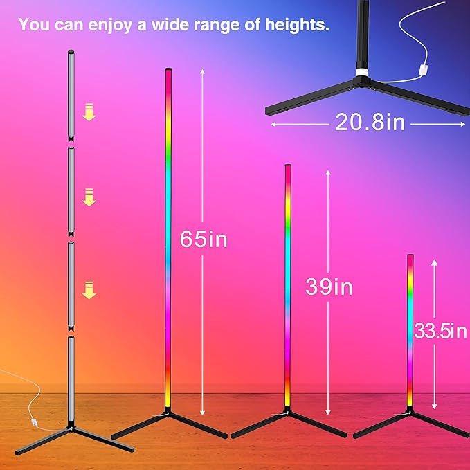 Floor Lamp, LED Corner Lamp Works with Remote Control, Modern Floor Lamp with Music Sync and 16 Million DIY Colors, Color Changing Standing Floor Lamp for Bedroom Living Room - LeafyLoom