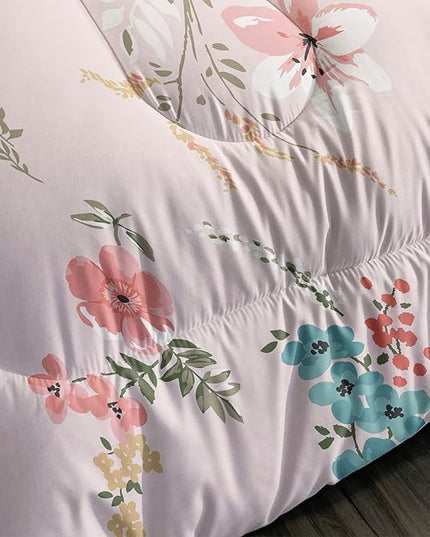 Floral Comforter Twin Size,Pink Floral Kids Comforter Set,3Pcs Bedding Set Printed Comforter with 2 Pillowcases,Down Alternative,Soft and Lightweight,for All Seasons - LeafyLoom