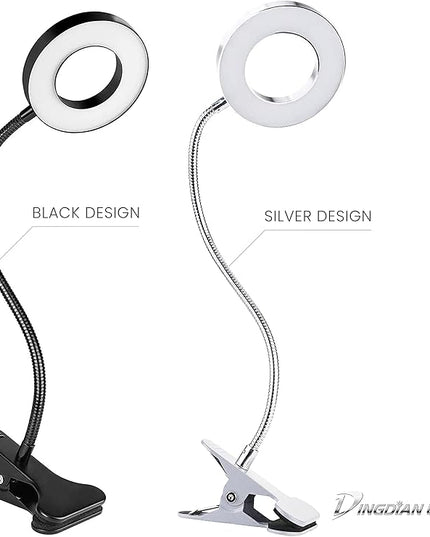 Bi-Colour Light Mode 360 ° Flexible Gooseneck, LED Lighting, Desk Lamp with USB Charging Port, Study Lamp, Clamp Lamp, Office Desk Accessories, Bed Lamp, Clip on Lamp (Silver) - LeafyLoom