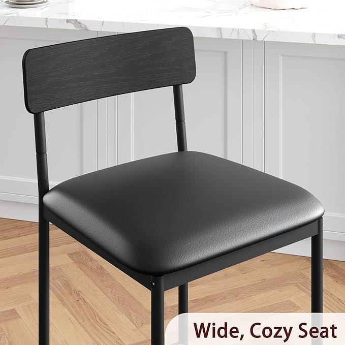 Dining Table Set for 2, Kitchen Table and Upholstered Chairs for 2, 3 Piece Counter Height Bar Table Set with 3 Large Storage Shelves for Small Space, Apartment, Studio, Rustic Black - LeafyLoom