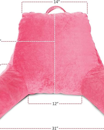 Clara Clark Reading Pillow, Standard Back Pillow for Sitting Up in Bed, Memory Foam Back Support Pillow, Reading Pillows for Sitting in Bed, Light Pink Sit Up Pillow for Bed, Arm Pillow with Pockets - LeafyLoom