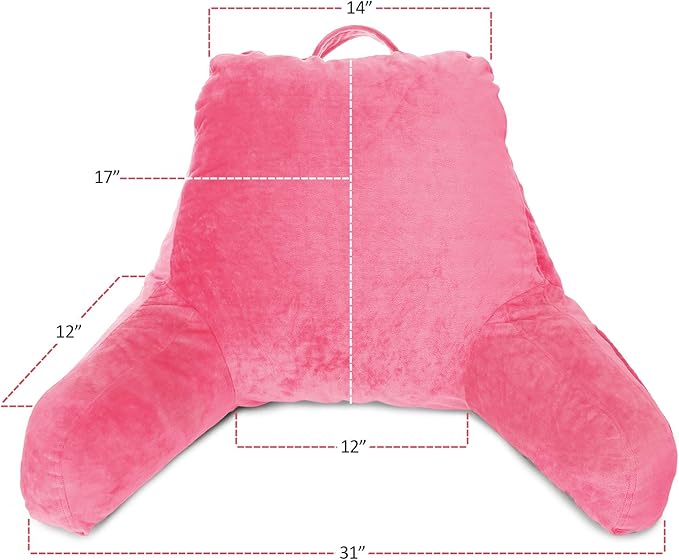 Clara Clark Reading Pillow, Standard Back Pillow for Sitting Up in Bed, Memory Foam Back Support Pillow, Reading Pillows for Sitting in Bed, Light Pink Sit Up Pillow for Bed, Arm Pillow with Pockets - LeafyLoom