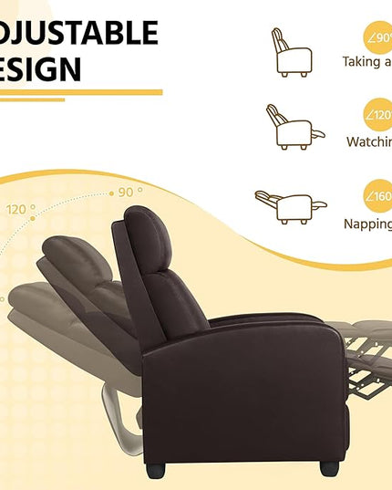Yaheetech Recliner Chair Faux Leather Recliner Sofa Adjustable Modern Recliner Seat Club Chair Home Theater Seating Brown - LeafyLoom
