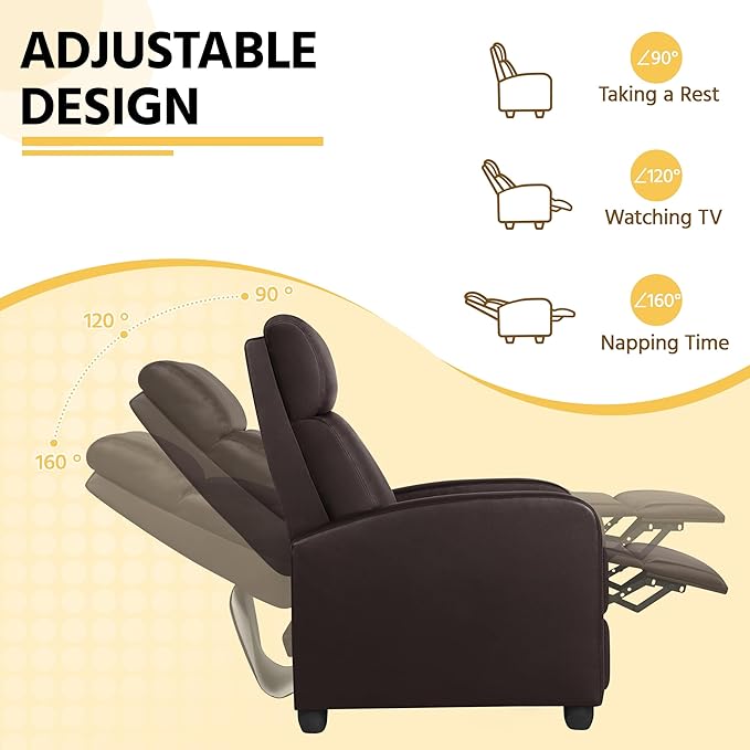 Yaheetech Recliner Chair Faux Leather Recliner Sofa Adjustable Modern Recliner Seat Club Chair Home Theater Seating Brown - LeafyLoom