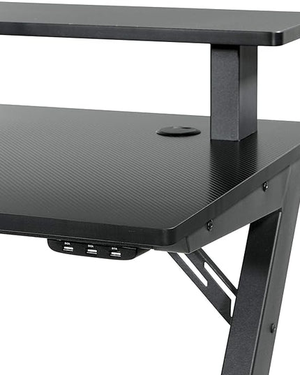 OSP Home Furnishings Area51 Battlestation Gaming Desk with Bluetooth RGB LED Lights, Matte Black - LeafyLoom