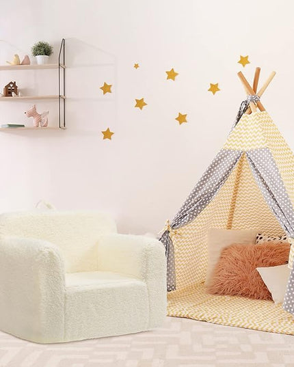 ALIMORDEN Kids Ultra-Soft Snuggle Foam Filled Chair, Toddler Cuddly Sherpa Reading Couch for Boys and Girls, Cream - LeafyLoom