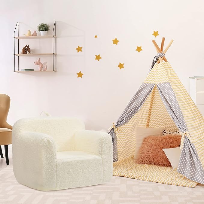 ALIMORDEN Kids Ultra-Soft Snuggle Foam Filled Chair, Toddler Cuddly Sherpa Reading Couch for Boys and Girls, Cream - LeafyLoom