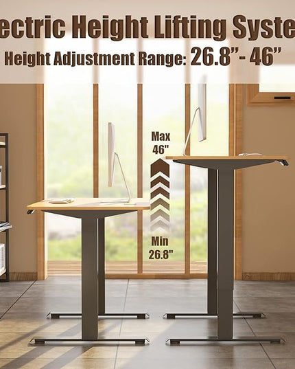 Height Adjustable Electric Standing Desk, 48 x 24 Inches Sit Stand up Desk, Home Office Desk with Whole-Piece Desktop, Maple Desktop/Black Frame - LeafyLoom