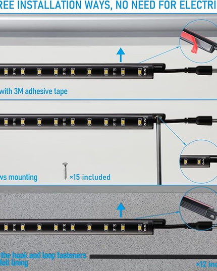 TORCHSTAR LED Safe Lighting Kit, (6) 12 Inch Linkable Light Bars + Rocker Switch + UL Power Adapter, 900LM, Input 100-240V, for Under Cabinet Gun Safe Locker Closet Showcase, 5000K Daylight TORCHSTAR