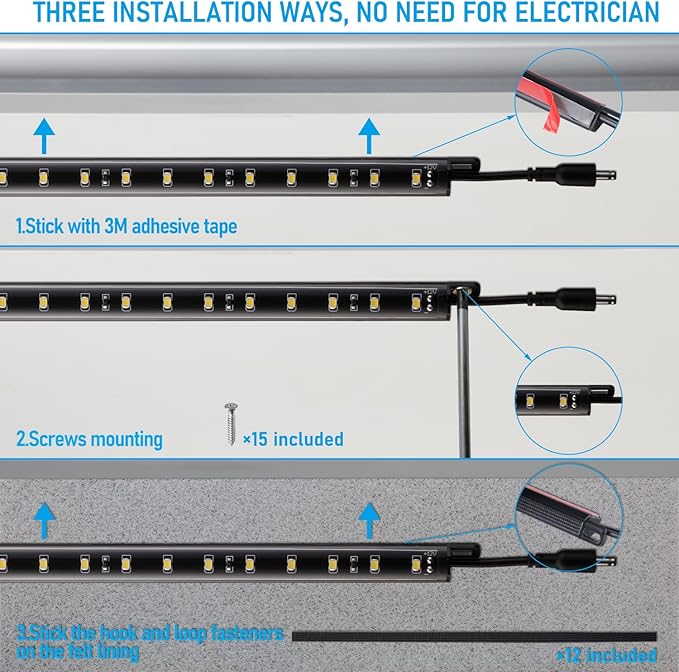 TORCHSTAR LED Safe Lighting Kit, (6) 12 Inch Linkable Light Bars + Rocker Switch + UL Power Adapter, 900LM, Input 100-240V, for Under Cabinet Gun Safe Locker Closet Showcase, 5000K Daylight TORCHSTAR