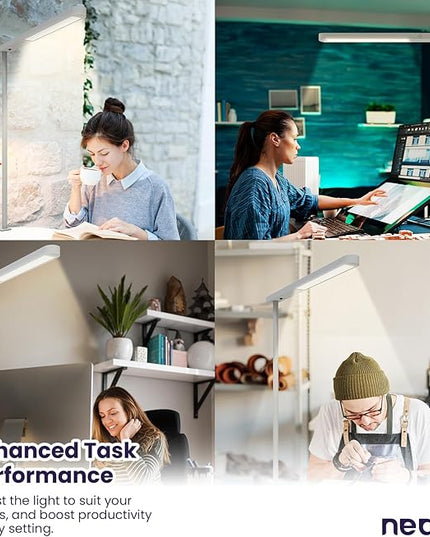 Neatfi 5200 High-Lumens Premium LED Desk Lamp - Ultrabright Light, Clamp-on, 40W, 4000K Color Temperature, Adjustable Head - Ideal for Home Office and Study (38 Inches, Gray) - LeafyLoom