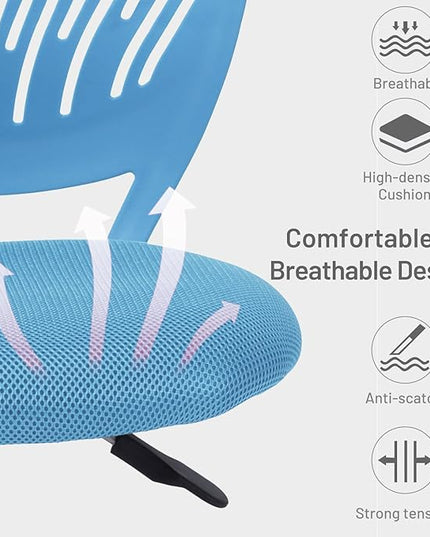FurnitureR Desk Chair Small Study Chairs Armless for Child Kids Teens, Swivel Rolling Lightweight Task Chair with Wheels and Mesh Padded Cushion, Blue - LeafyLoom