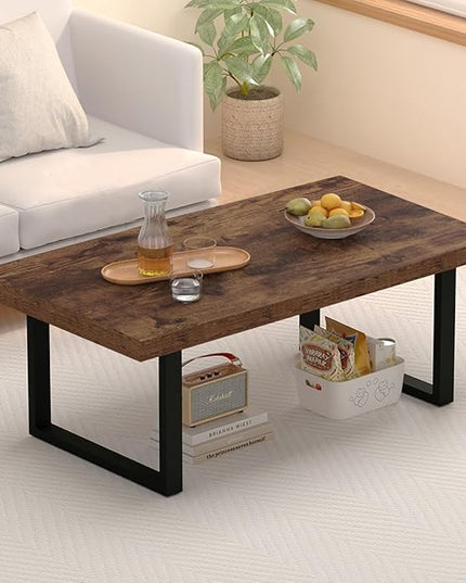 IBF Rustic Coffee Table, Industrial Simple Wooden Living Room Table, Modern Minimalist Farmhouse Rectangle Center Table, Wood and Metal Vintage Tea Coffee Table for Home Bedroom, Rustic Brown, 39 Inch - LeafyLoom