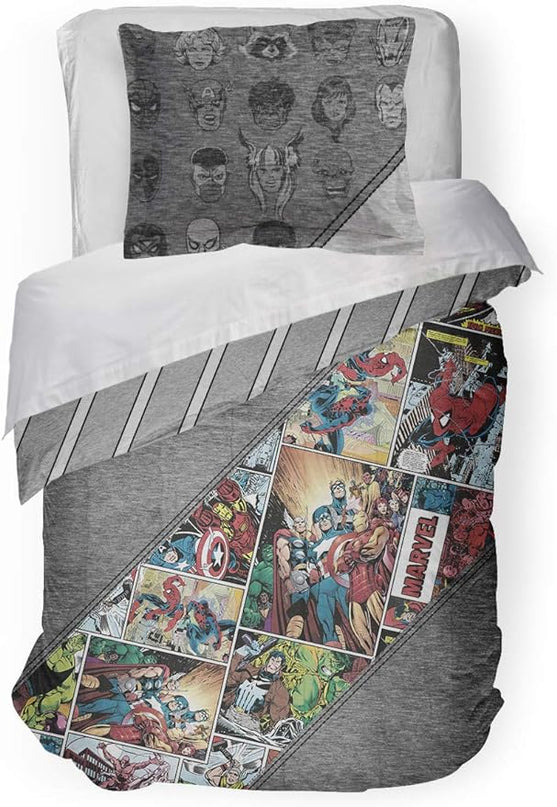 Jay Franco Marvel Comics 80th Anniversary Full/Queen Comforter & Sham Set - Super Soft Kids Reversible Bedding - Fade Resistant Microfiber (Official Marvel Product) - LeafyLoom