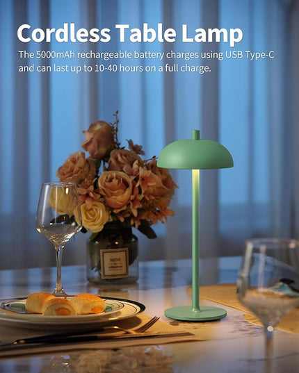 Cordless LED Table Lamp Set of 2, Modern Portable Desk Lamp, 3 Color Stepless Dimming Built-in Rechargeable Battery Lights, for Bedroom, Patio, Outdoor, Restaurant, Bedside Night Lamp(Green) - LeafyLoom
