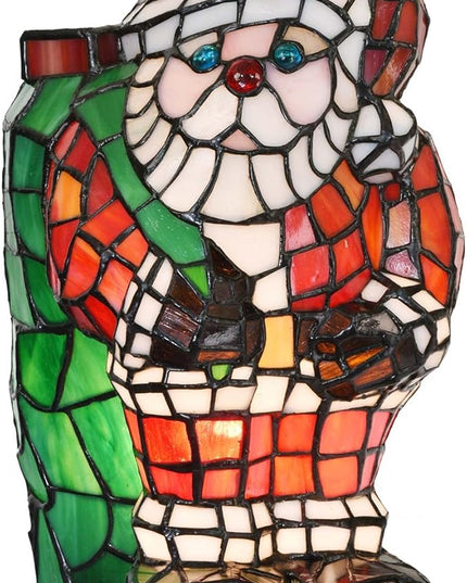Bieye L10830 Christmas Santa Claus Table Lamp LED Bulb Included Tiffany Style Stained Glass Night Light for Home Décor (7.75" L x 9.25" D x 13" H) - LeafyLoom
