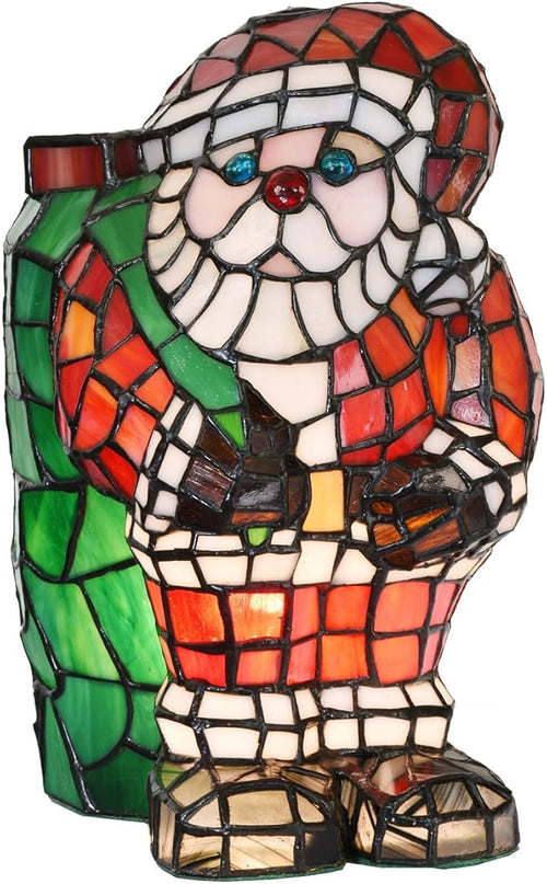 Bieye L10830 Christmas Santa Claus Table Lamp LED Bulb Included Tiffany Style Stained Glass Night Light for Home Décor (7.75" L x 9.25" D x 13" H) - LeafyLoom