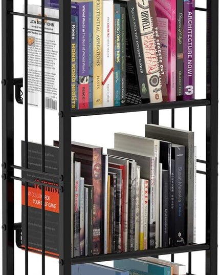 Bookshelf Vertical Storage Freestanding Storage Stand for Living Room, Bedroom, Kitchen, Rust Resistance, Easy Assemblyl Free CombinationMulti-Functional Organizer (4 Tiers, Black) - LeafyLoom