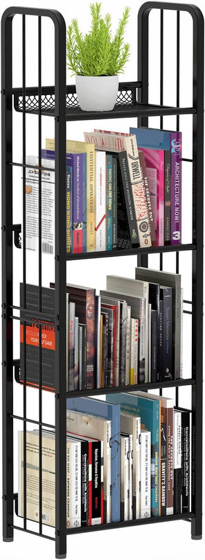Bookshelf Vertical Storage Freestanding Storage Stand for Living Room, Bedroom, Kitchen, Rust Resistance, Easy Assemblyl Free CombinationMulti-Functional Organizer (4 Tiers, Black) - LeafyLoom