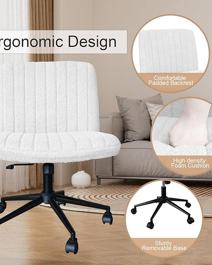 Armless Office Desk Chair with Wheels, Modern Swivel Computer Task Chair Comfortable Adjustable Wide Seat Vanity Chair for Home, Bedroom, Make Up(White) - LeafyLoom