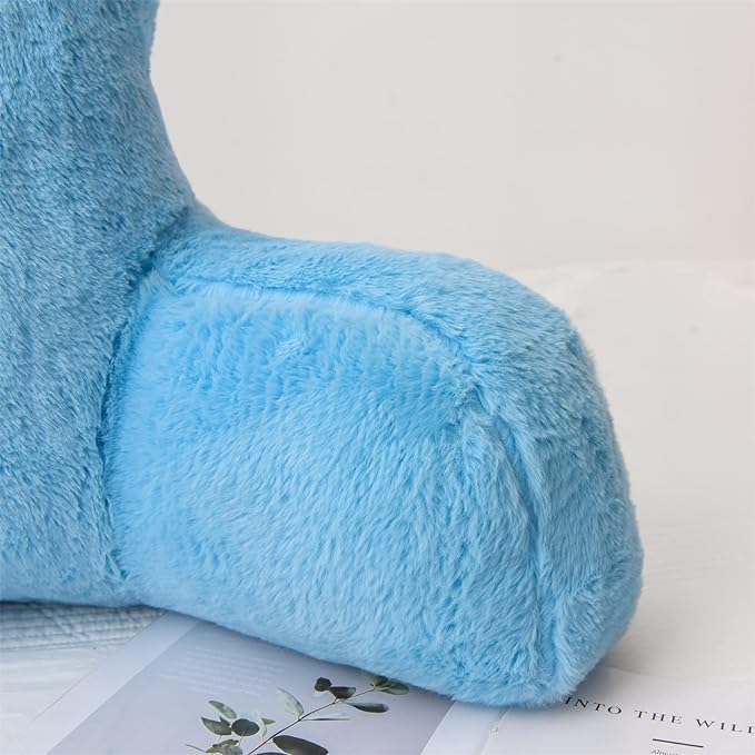 A Nice Night Faux Fur Reading Pillow Bed Wedge Large Adult Children Backrest with Arms Back Support for Sitting Up in Bed/Couch for Bedrest,BabyBlue - LeafyLoom