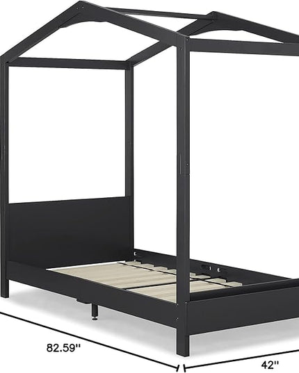 Delta Children Poppy House Wood Twin Bed, Platform Bed - No Box Spring Needed, Midnight Grey - LeafyLoom