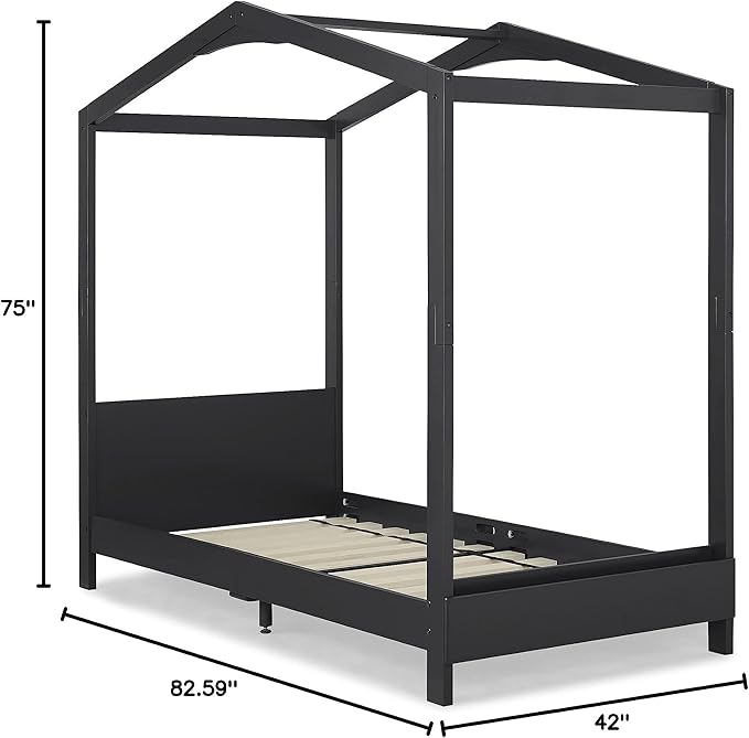 Delta Children Poppy House Wood Twin Bed, Platform Bed - No Box Spring Needed, Midnight Grey - LeafyLoom