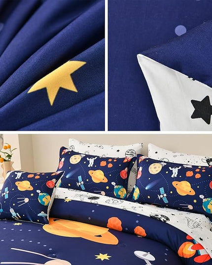 8 Piece Kid Comforter Set Twin Size Bed in a Bag, Space Rocket Bedding Set for Teen Boys Girls - LeafyLoom