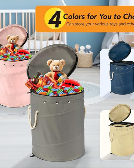 Toy Storage Basket + Play Mat for Kids Toy Chest Organizer Kids Toy Storage Organizer Foldable Big Storage Bins with Lids Large Toy Box for Boys Girls Toy Holders for Kids Rooms Nursery(Pink) - LeafyLoom