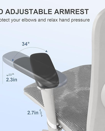 SIHOO M57 Ergonomic Office Chair with 3 Way Armrests Lumbar Support and Adjustable Headrest High Back Tilt Function Light Grey - LeafyLoom