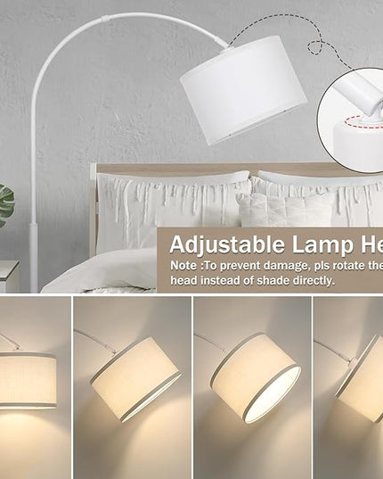 Seaside village Standing Lamp for Living Room, Dimmable Arc Floor Lamp with White Adjustable Hanging Shade, Modern Pole Lamp Tall Reading Light for Bedroom, Over Couch, Office, 9W LED Bulb Included - LeafyLoom